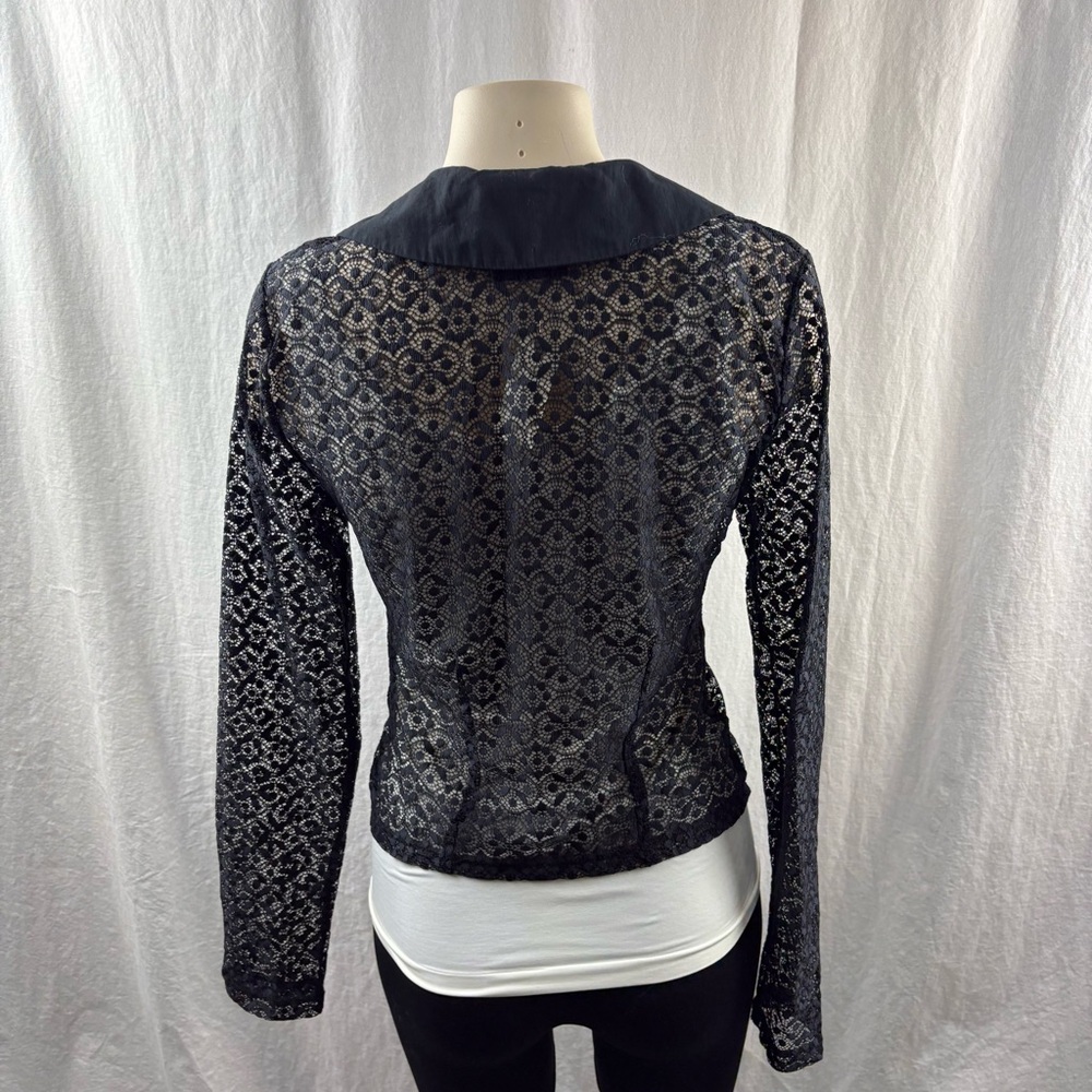 Maeve Anthropologie Sheer Open Lace Button Up Black Collared Shirt Top M NWT - Picture 6 of 14